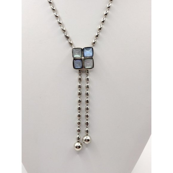 Sterling Silver Modernist Jewelry Moonstone Necklace Toggle 16" - Picture 1 of 8